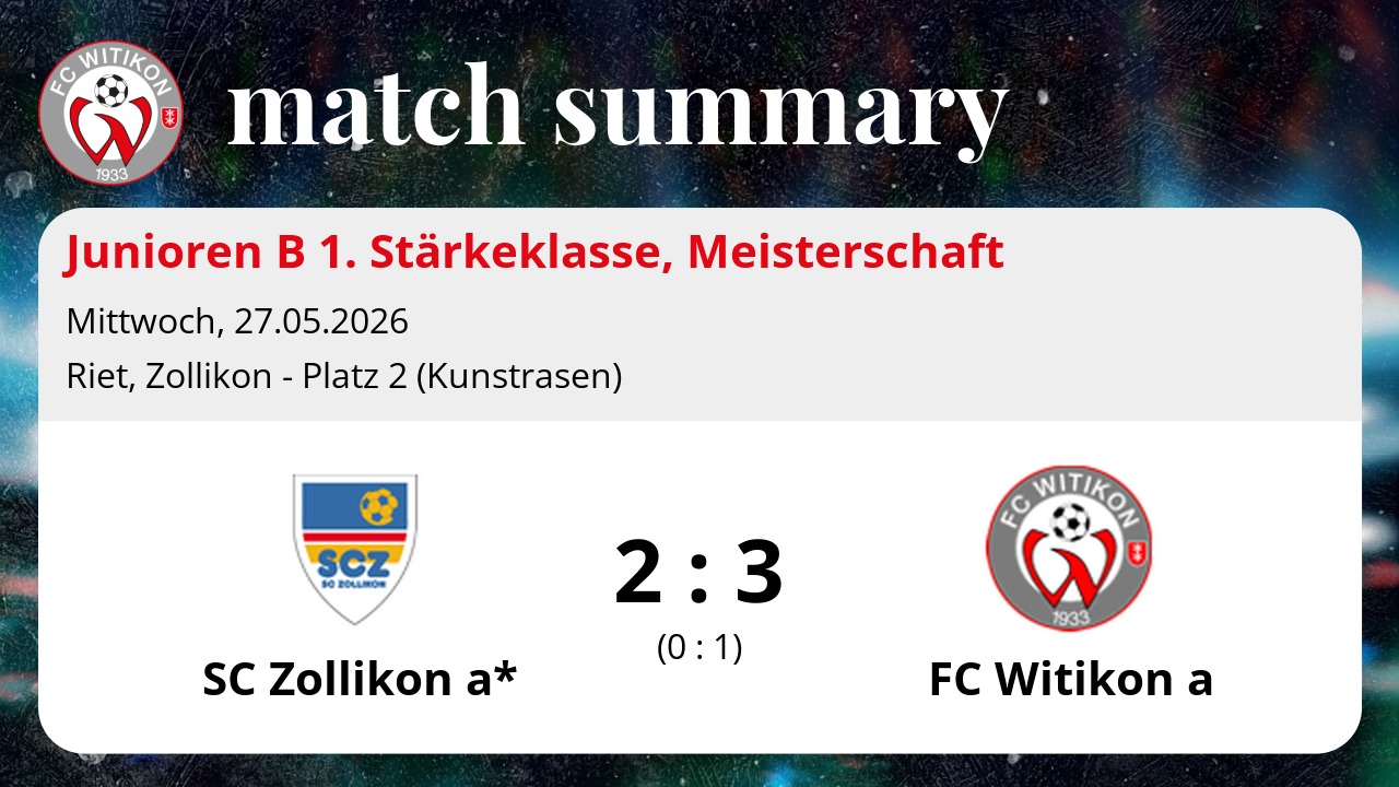 Junioren B 1. Stärkeklasse: SC Zollikon a - FC Witikon a 2:3