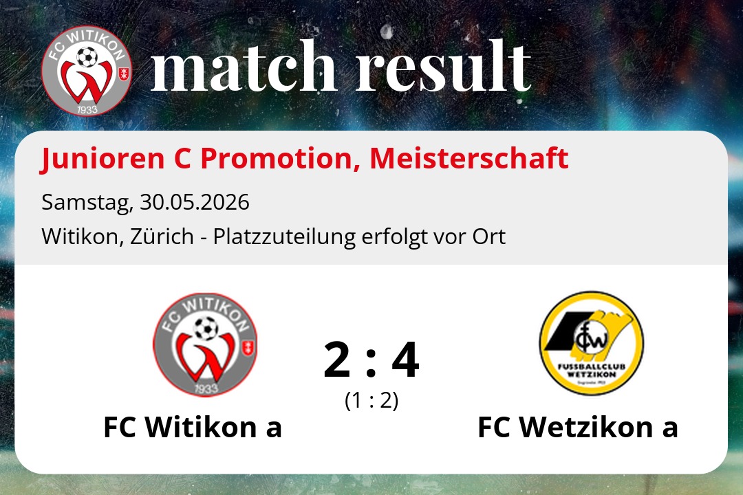 Matchbericht Junioren C Promotion: FC Witikon a vs FC Wetzikon a 2:4 (1:2)