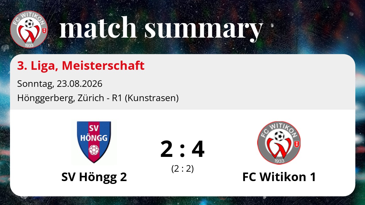 3. Liga: SV Höngg 2 vs FC Witikon 1 2:4 (2:2)