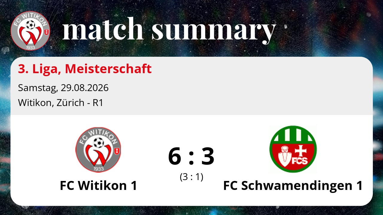 3. Liga: FC Witikon 1 vs FC Schwamendingen 1 6:3 (3:1)