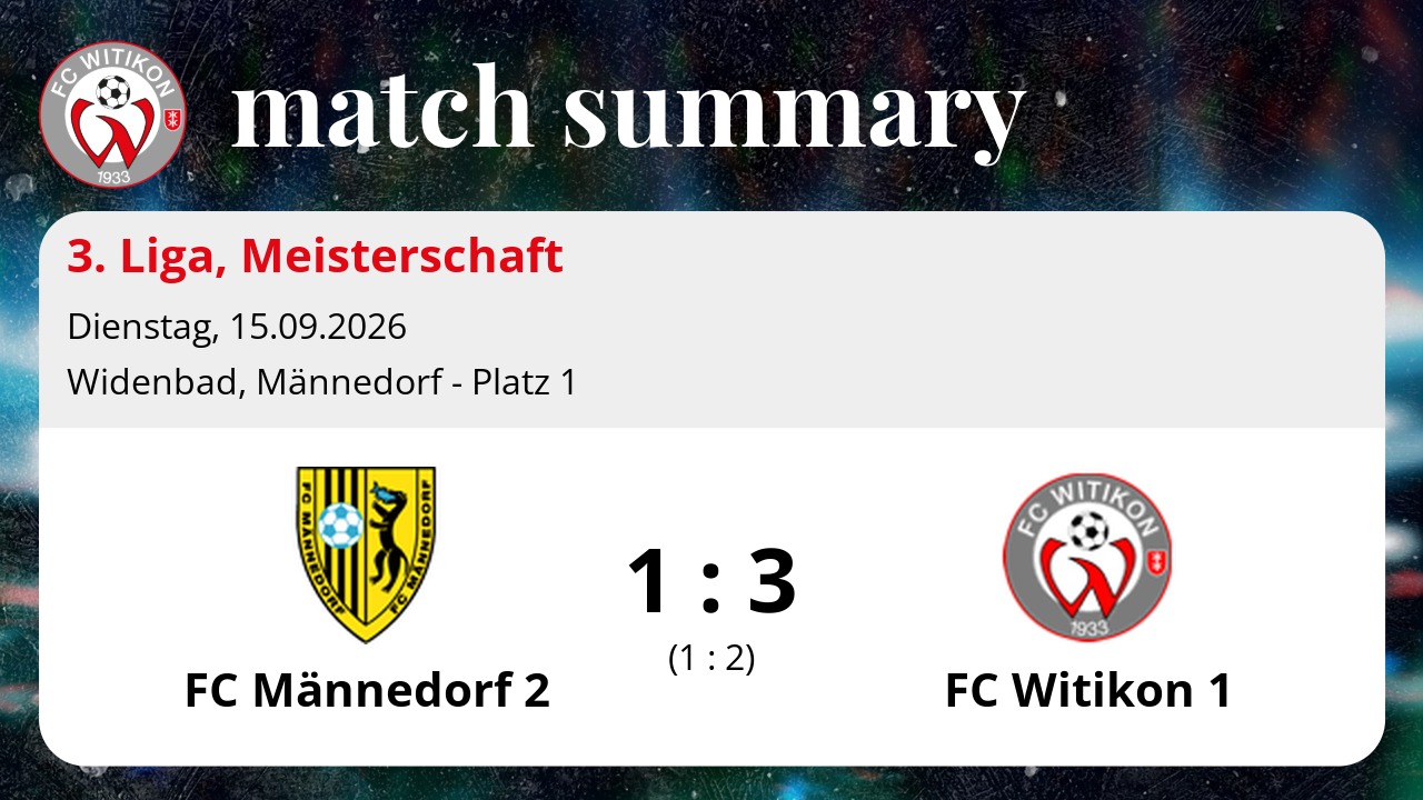 3. Liga: FC Männedorf 2 vs FC Witikon 1 1:3 (0:1)