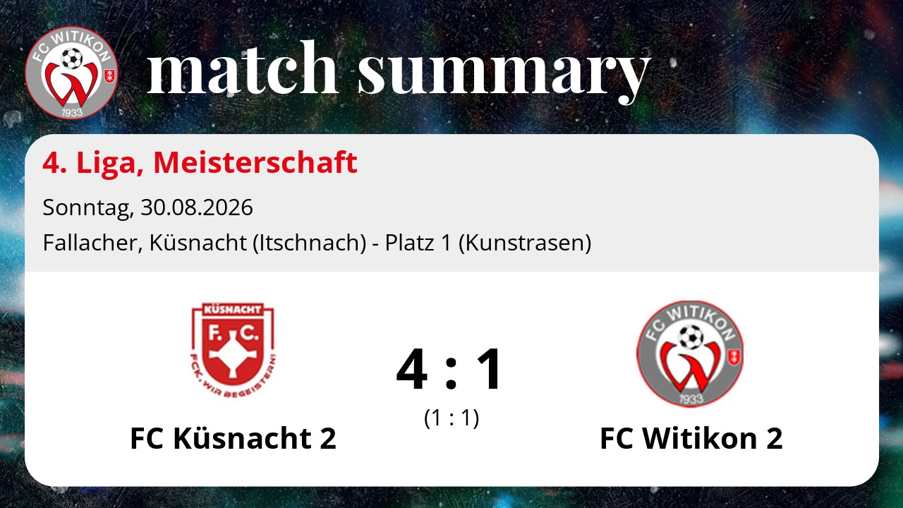 4. Liga: FC Küsnacht 2 vs FC Witikon 2 4:1 (1:1)
